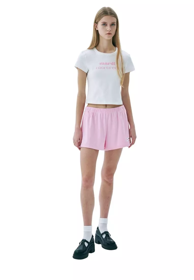 Cropped Fitted Tshirt Double Logo - Ivory Pink