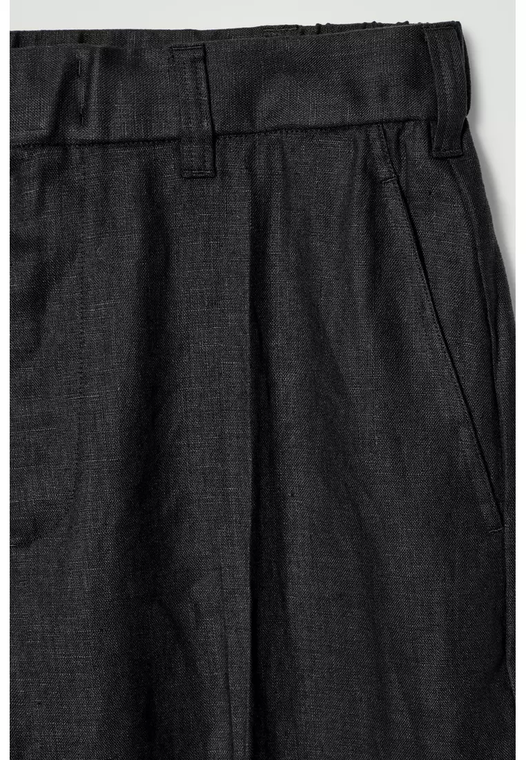 FLUID LINEN WIDE-LEG TROUSERS