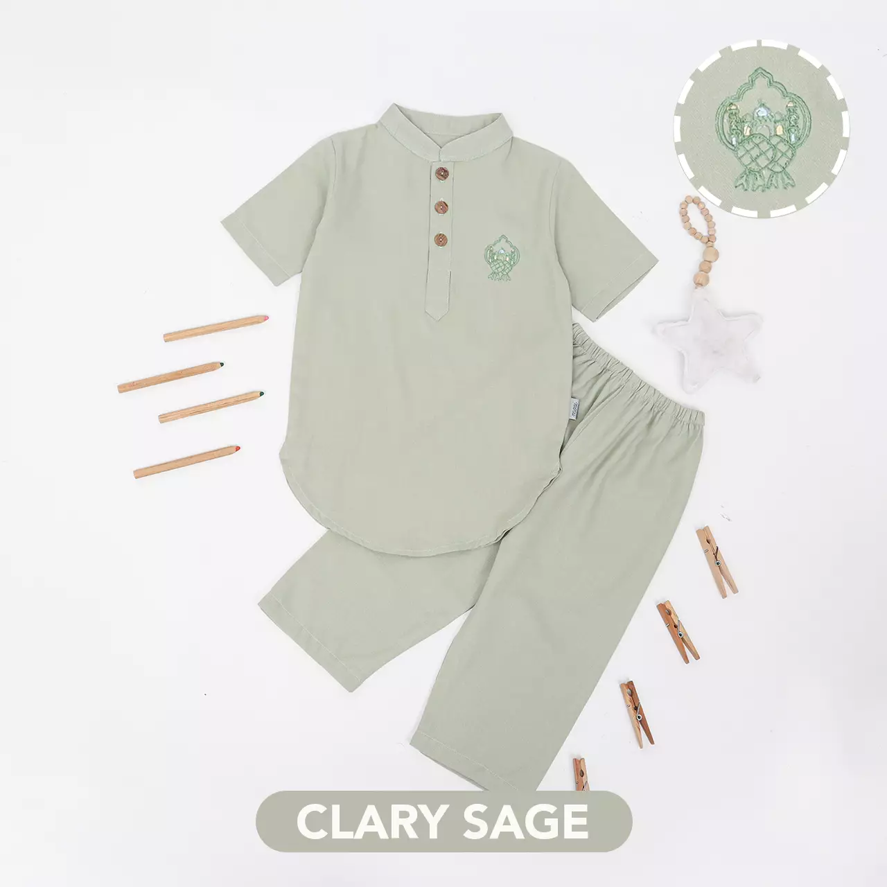 Mooi Adam Koko Set Setelan Koko Anak Raya Collection V1 - Clary Sage V1