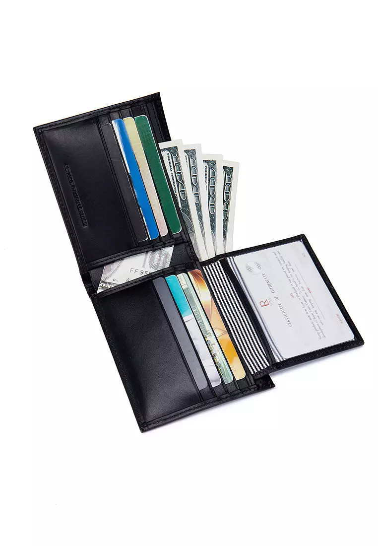 ENZODESIGN Italian Leather Slim Bi-fold Wallet With 8 Card slots and Flip over I.D. Windows