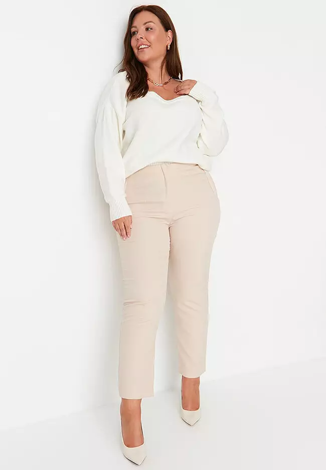 Plus Size Cigarette Woven Trousers