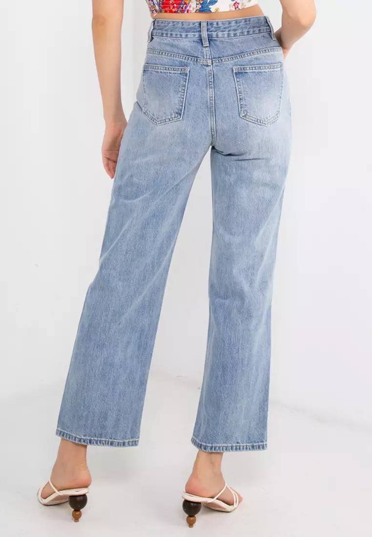 High Rise Straight Leg Denim Jeans