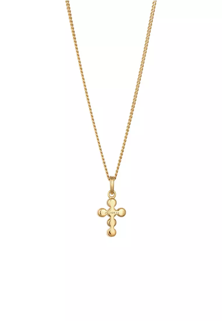 Kalung Perhiasan Perak 925 Wanita Cross White Pearl Gold Plated Embellished with Crystal by Swarovski®