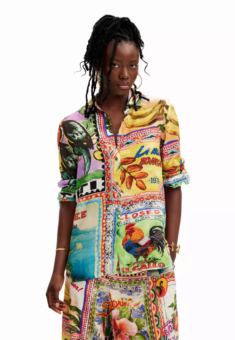 Stella Jean arty postcard shirt 