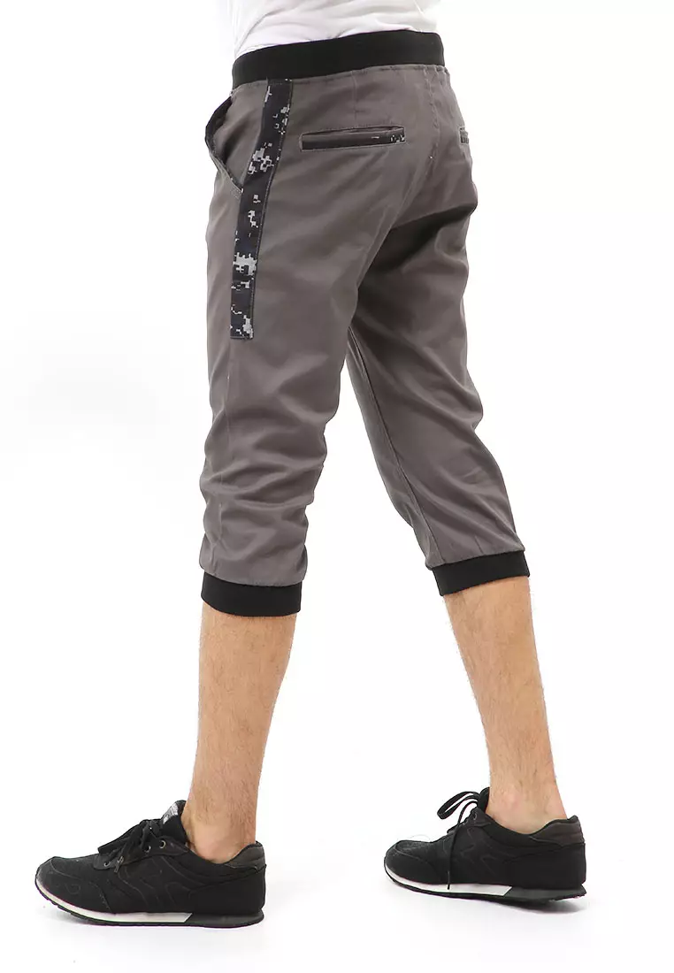 Rishham Short Pants Celana Jogger Pendek Pria List Camouflage Material Canvas Twill ORIGINAL - Gray