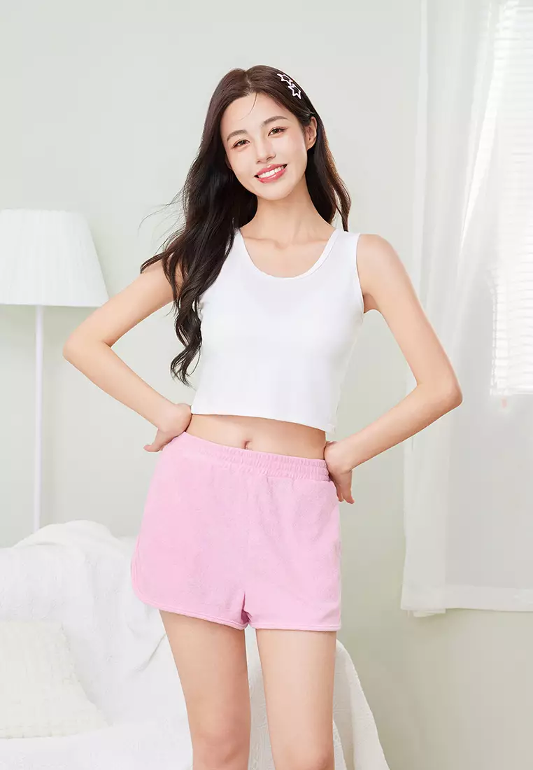 ASTRA TOWELLING SHORTS SPLIT HEM ELASTICATED WAIST SOFT BREATHABLE COOLING CASUAL WOMAN PAJAMAS FOR WOMAN GIRL HW09582