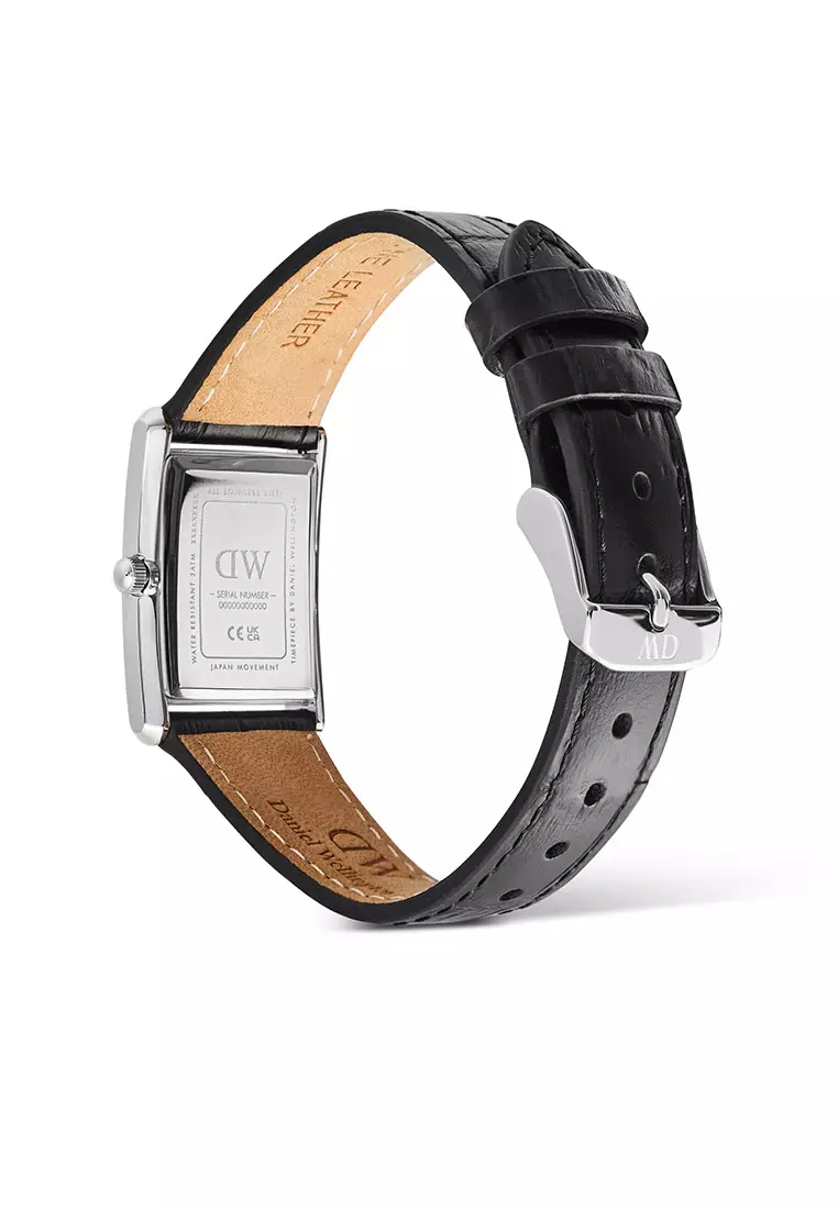 Bound 32x22mm Black Crocodile White Silver - Men Watch Stainless Steel Leather Strap watch DW Official Authentic Original