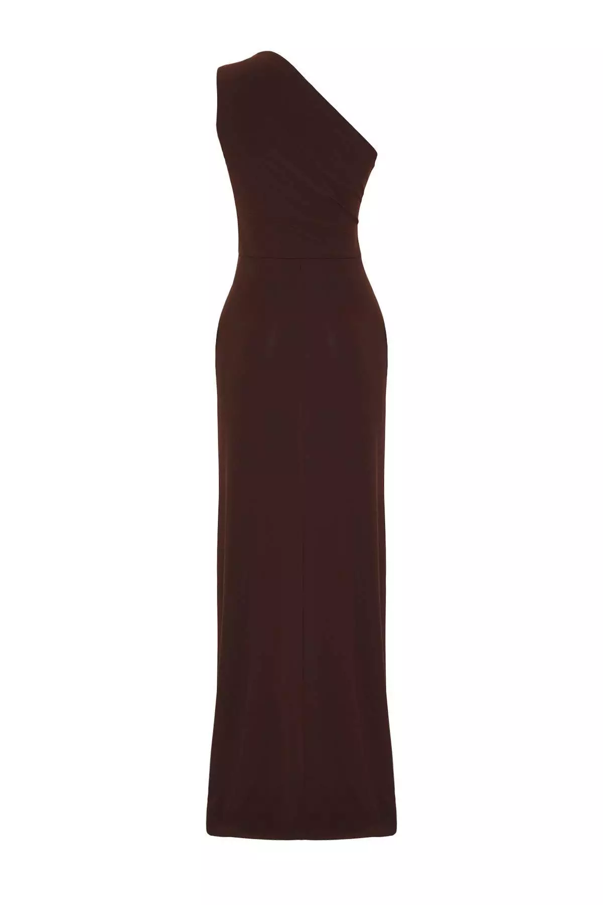 Brown Body Fitting Accessory Detail Knitted Long Stylish Evening Dress