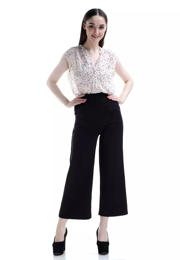 Xana Celana Kulot Bawahan Wanita Motif Solid Design Simple Woman - Hitam