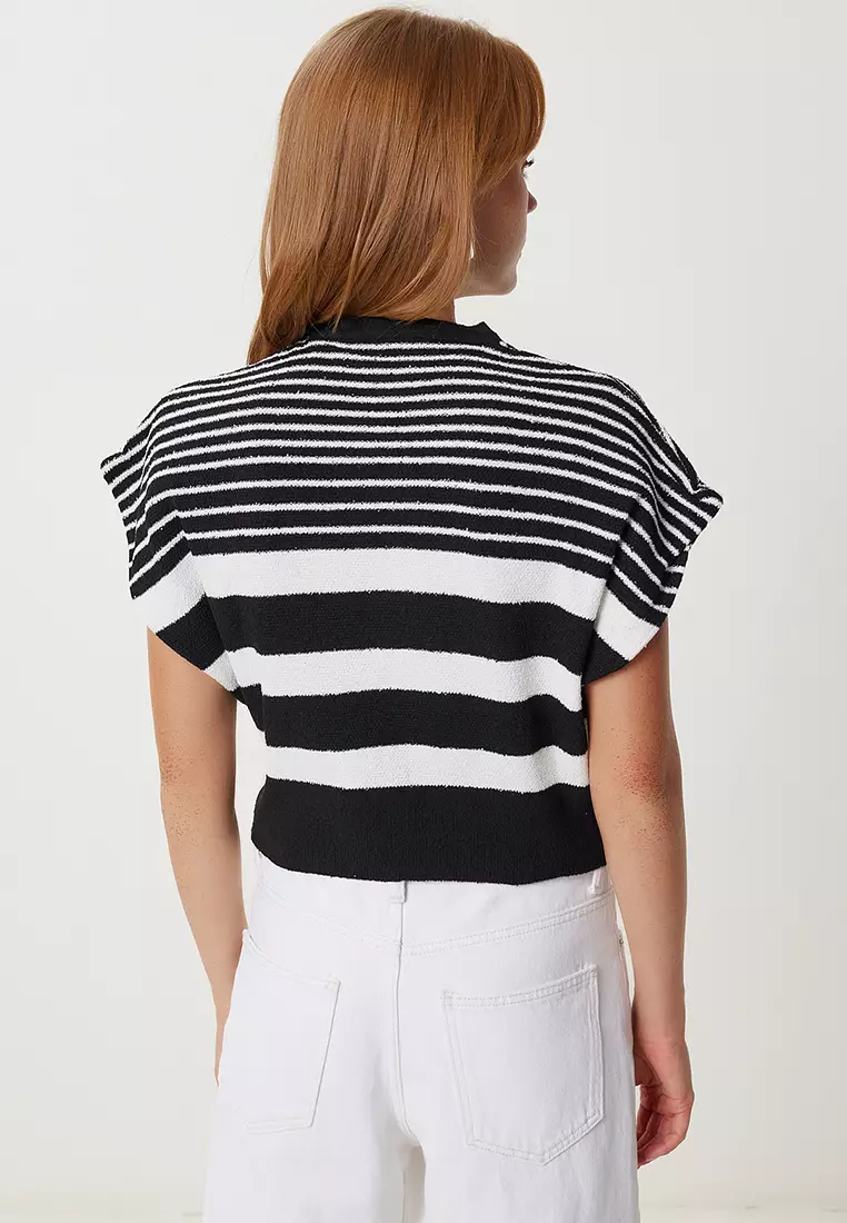Striped Crop Knit Top