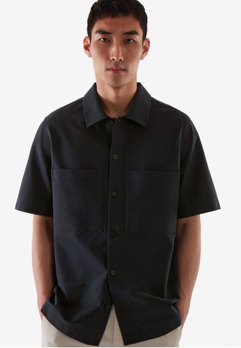 COS blue Oversized-Fit Short-Sleeve Shirt 5BE6BAAD0343DCGS_1