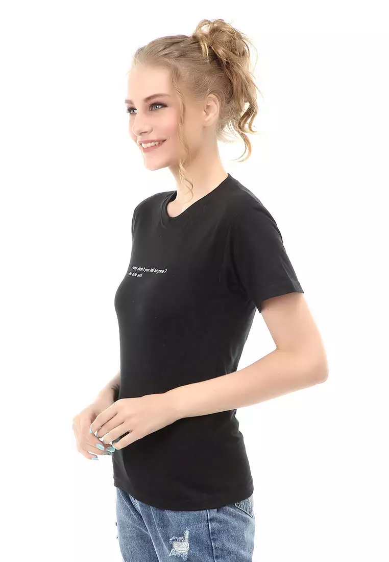 Genevie Kaos Kasual Wanita Why Didn't You Tell Anyone Material Cotton Combed ORIGINAL - Black