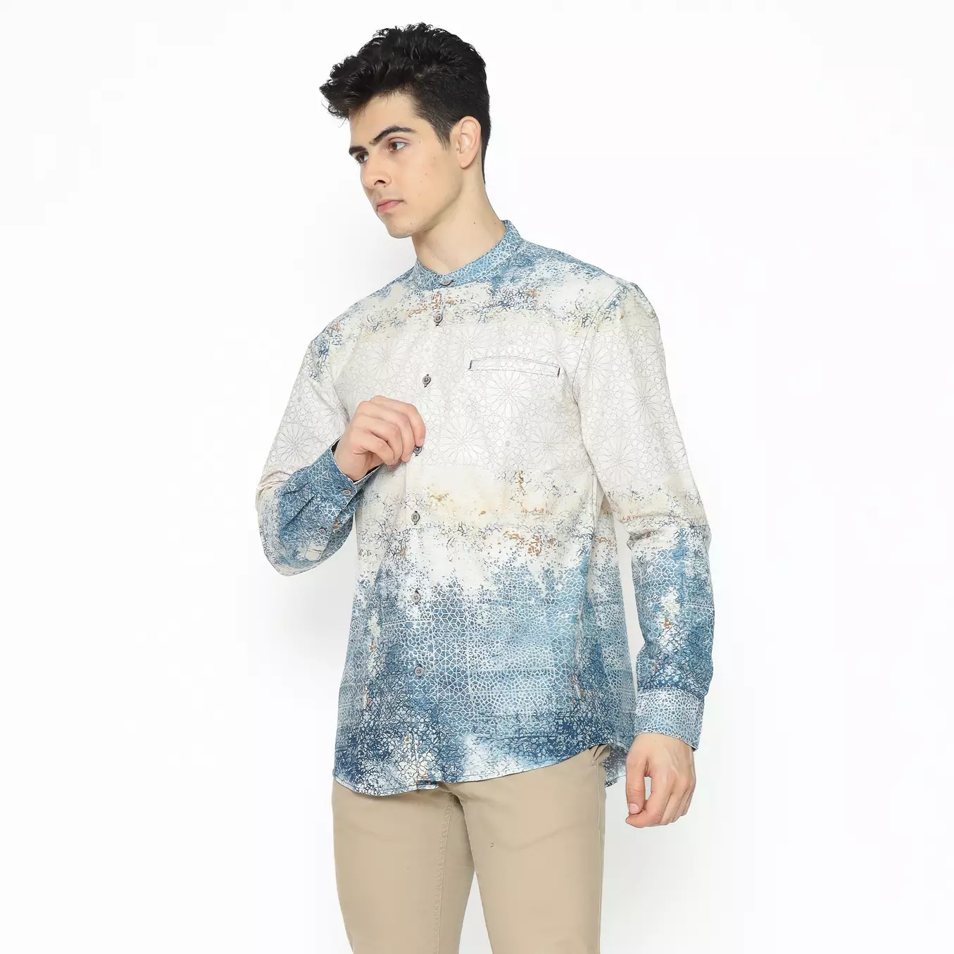 AMK Kemeja Koko Pria Printing  Lengan Panjang KK NIZAM L/S GREEN