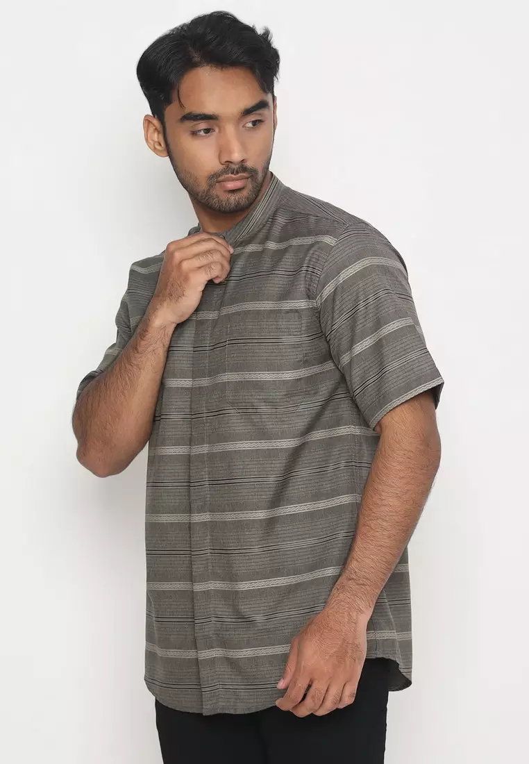 POLICE Kemeja Koko Salur Krah Shanghai Olive Regular Fit Pria