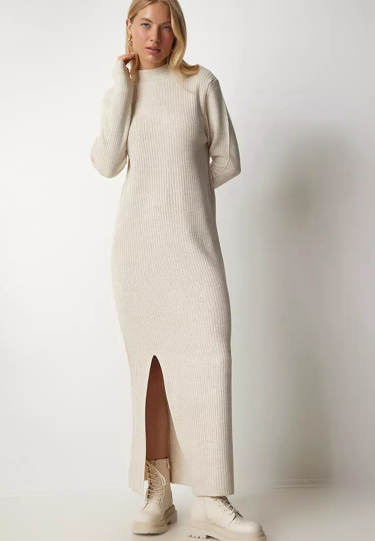 Turtleneck Slit Long Knit Dress