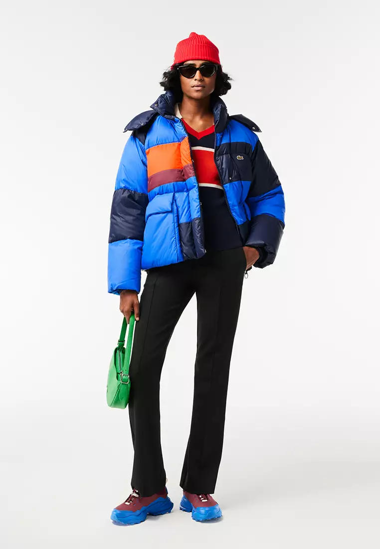 Oversized Colourblock Down Jacket, Adjustable Hood