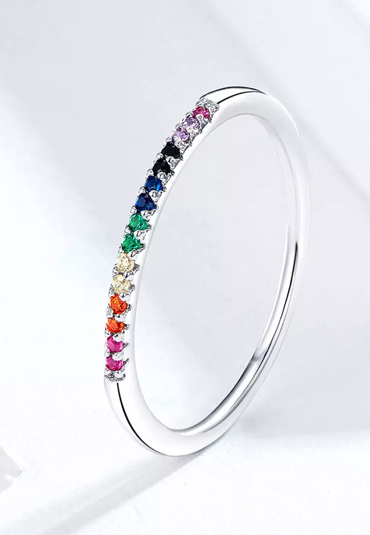 Solid 925 Sterling Silver Rainbow Colourful Casual Ring