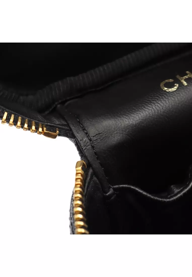 Pre-Loved Chanel coco mark Handbag vanity bag Caviar skin black gold hardware