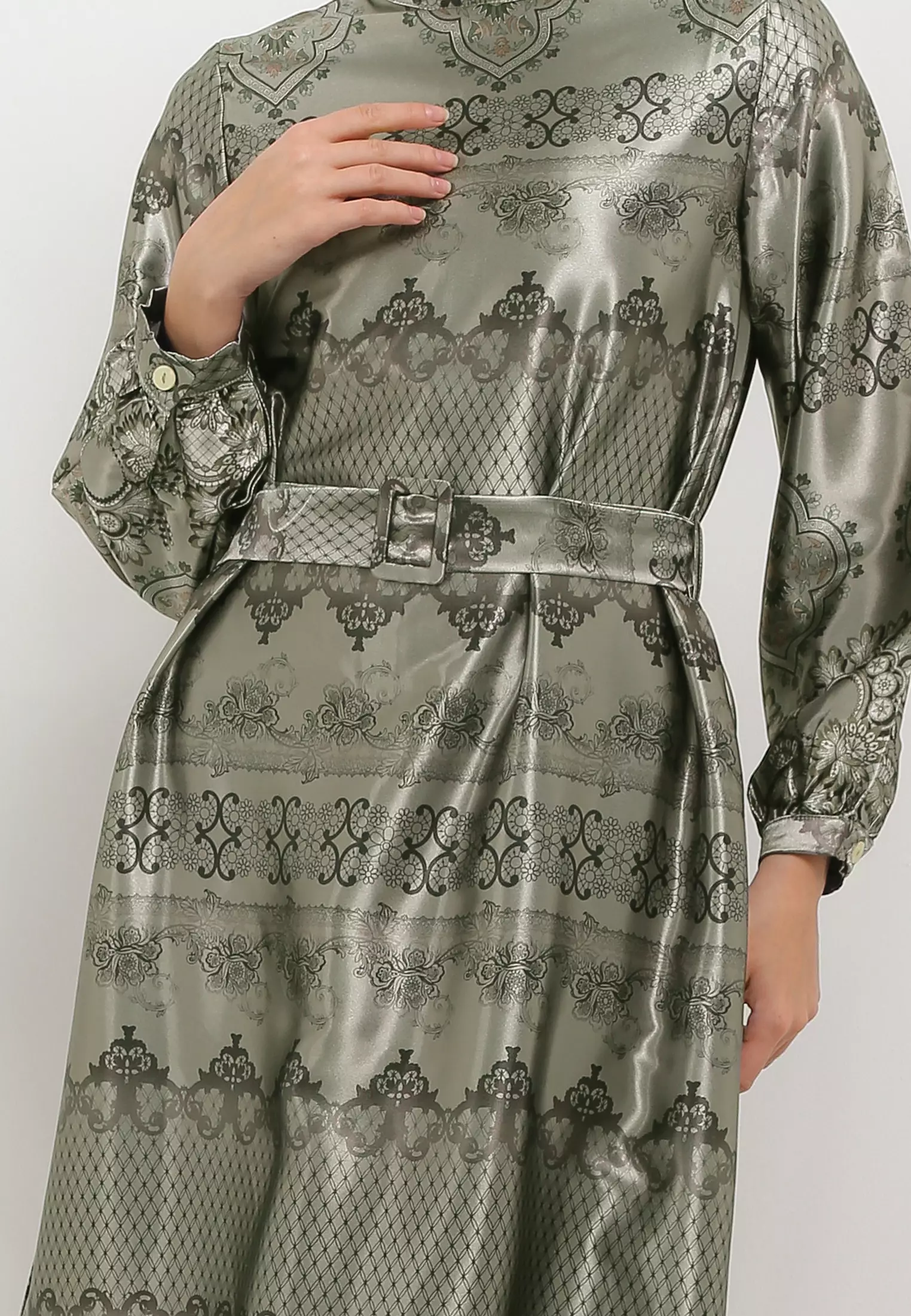 MFMW Jemimma Dress Gamis Satin Green Motif