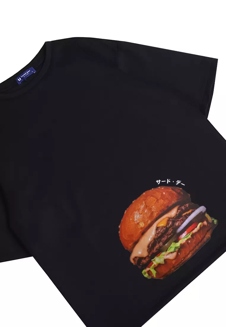 MTO14 Kaos T-Shirt Pria Oversize Thirdday Burger Hitam
