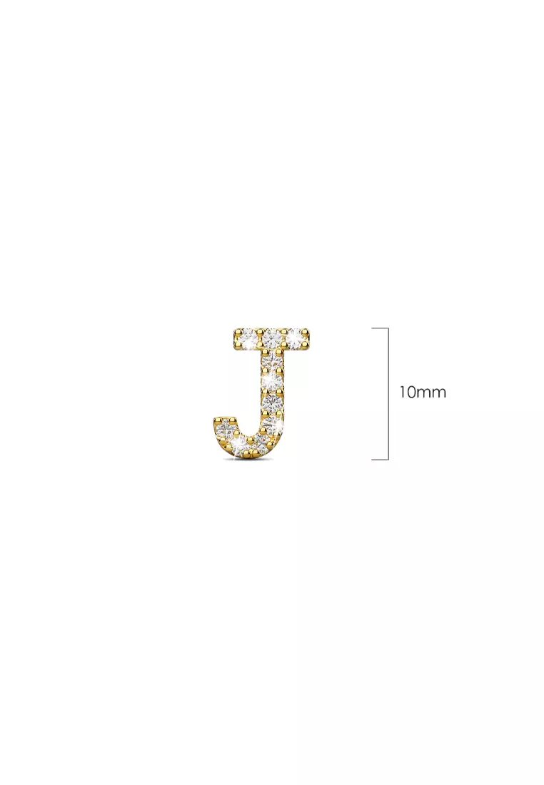 Solid 925 Sterling Silver Glamour Alphabet Letter Earrings Gold - J