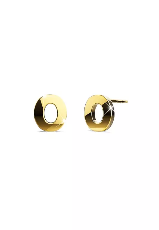 Bold Alphabet Letter Initial Charm Earrings in Gold Tone - O