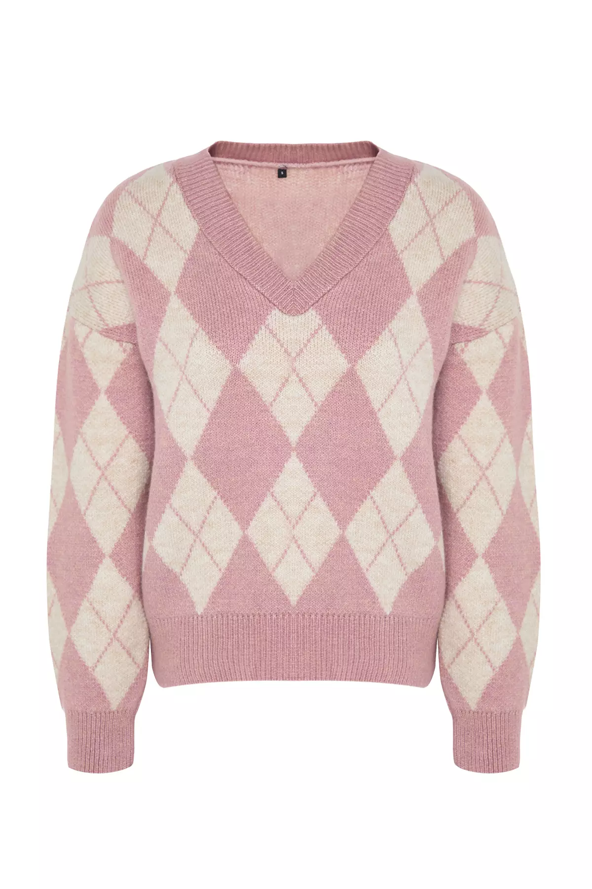 Soft Textured Dried Rose Diamond Knitwear Sweater