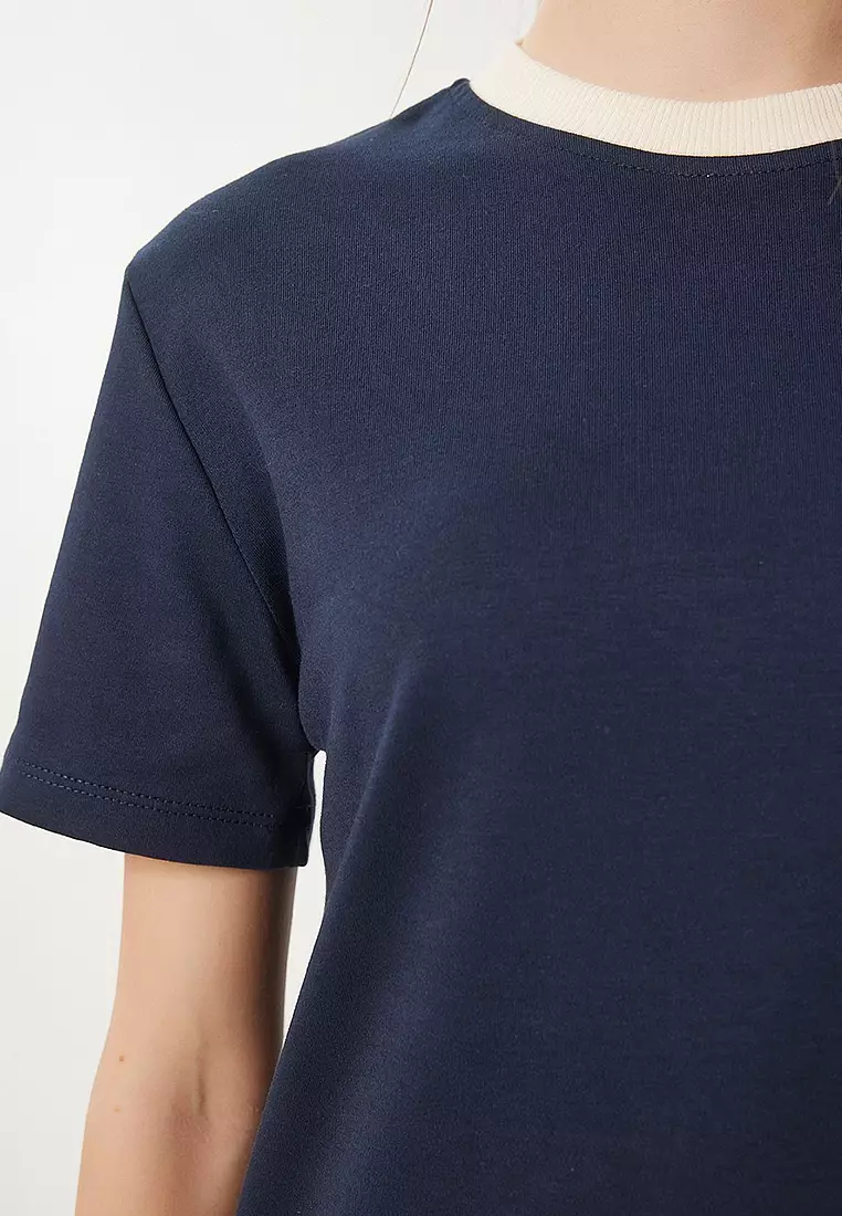 Contrast Color Cotton Knit T-Shirt