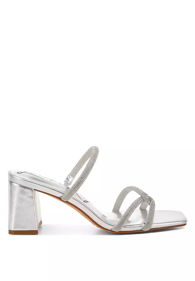 Discount on London Rag  shoes - SKU: Rhinestone Block Heel Sandals in Silver
