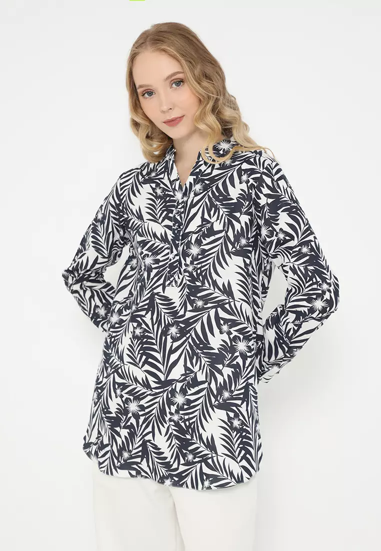 Blouse White Floral Long Sleeve Arlette By Brilliant Girl Warna Putih