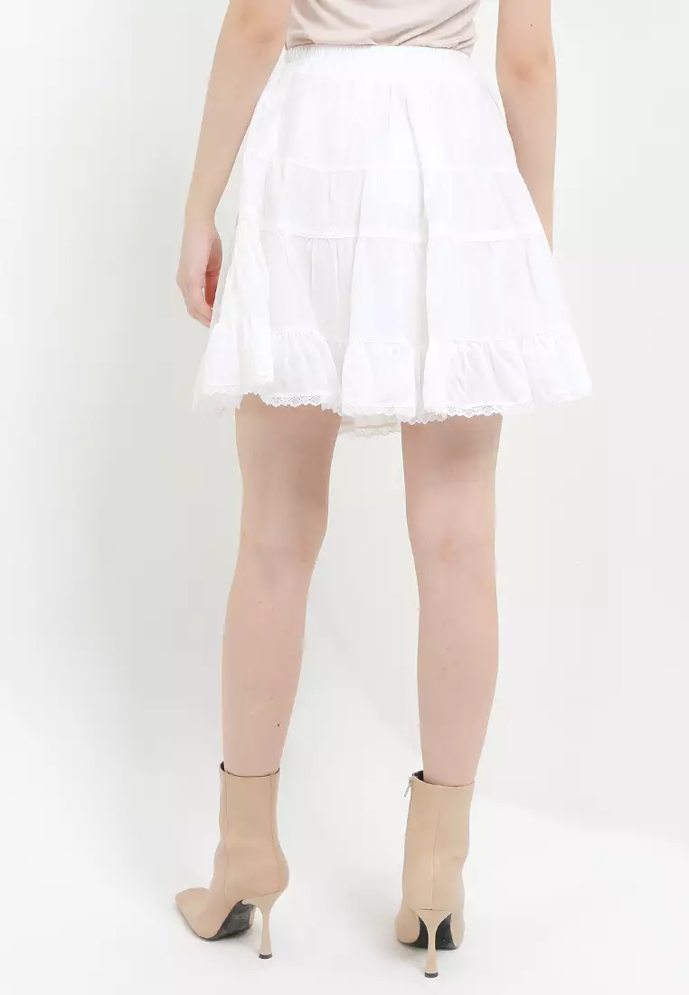 Mini 4 Tiered Dots Cotton Skirt W/ Lace Trimmings