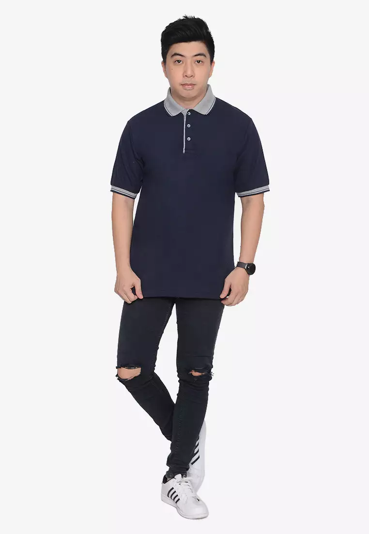 Andre Michel Kaos Polo Shirt Lengan Pendek Kerah Abu Navy 933-4