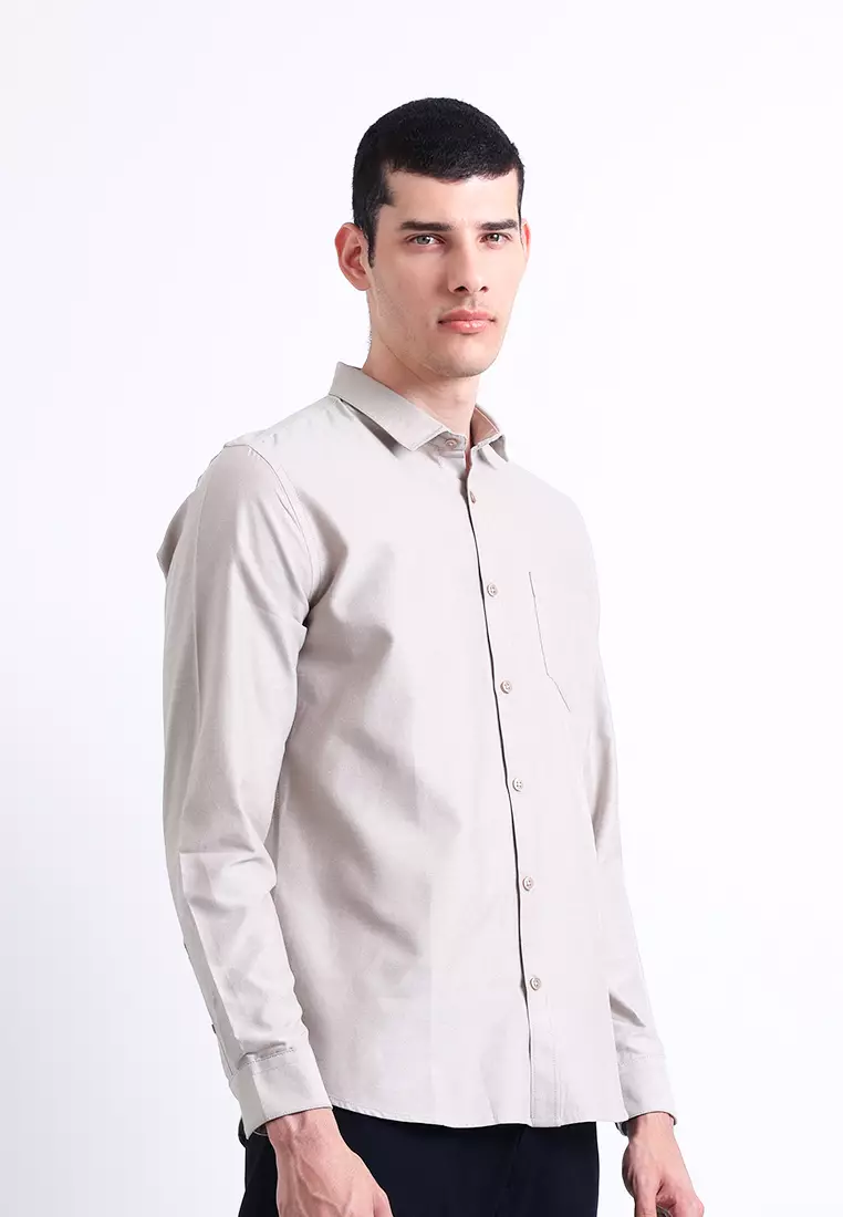 Manzone Kemeja Lengan Panjang Pria Slim Fit Foxy - Beige