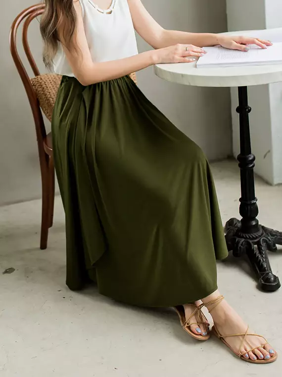 Olive green hotsell chiffon maxi skirt