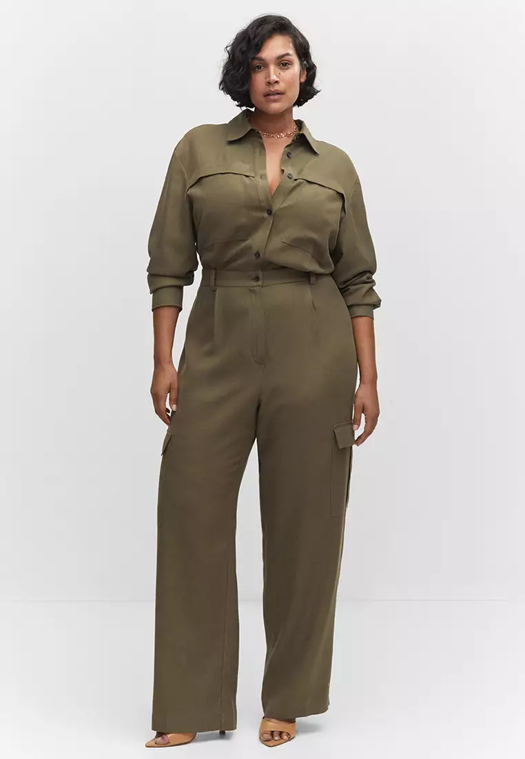 Mango khaki jumpsuit deals
