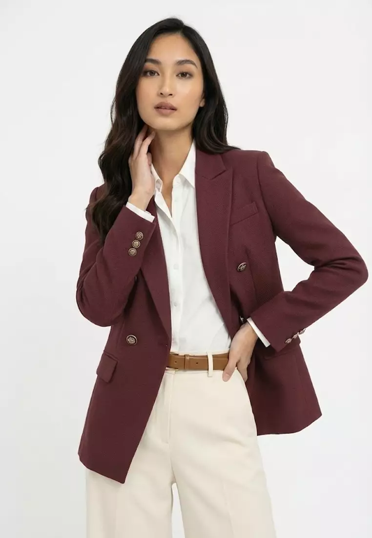 Smart Fitted Textured Double Breasted Blazer