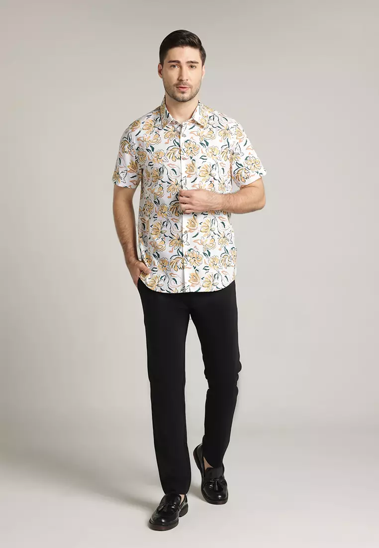 MOC - Kemeja Motif Pria Lengan Pendek Harvest - White