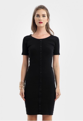 Dolce Button Knit Dress in Black