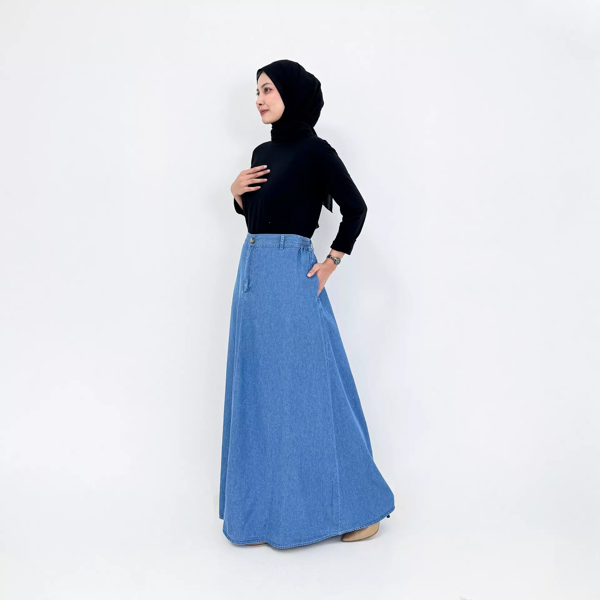 Rok Panjang Wanita - Salsabila Denim Flare Skirt