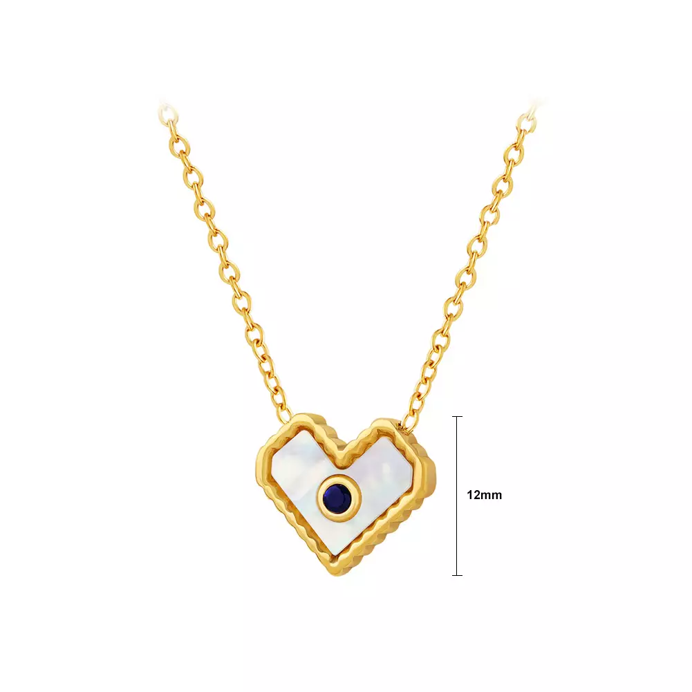 Glamorousky Fashion Simple Plated Gold 316L Stainless Steel Shell Heart Pendant with Cubic Zirconia and Necklace