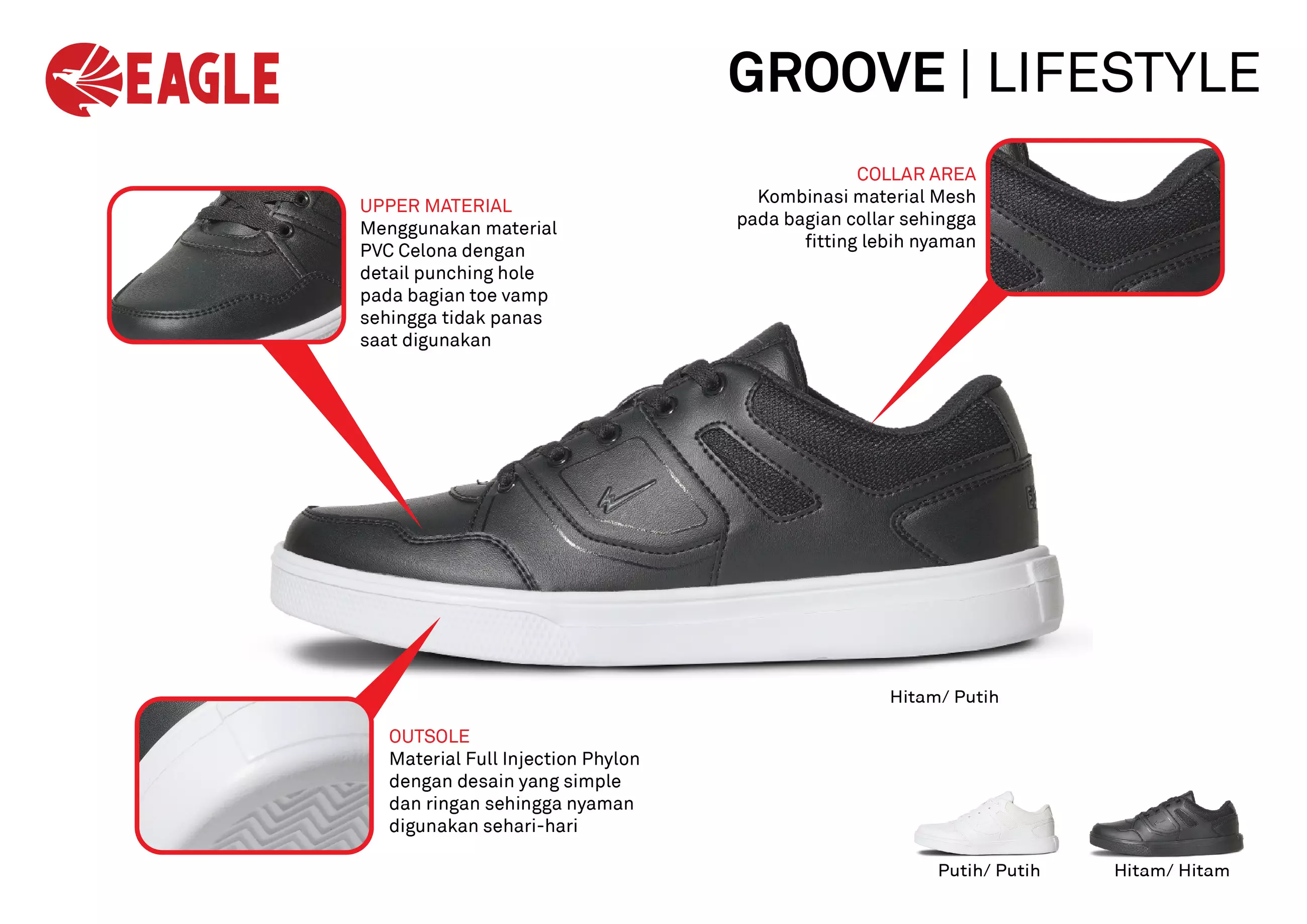 Eagle Sepatu Lifestyle Groove - HITAM/PUTIH