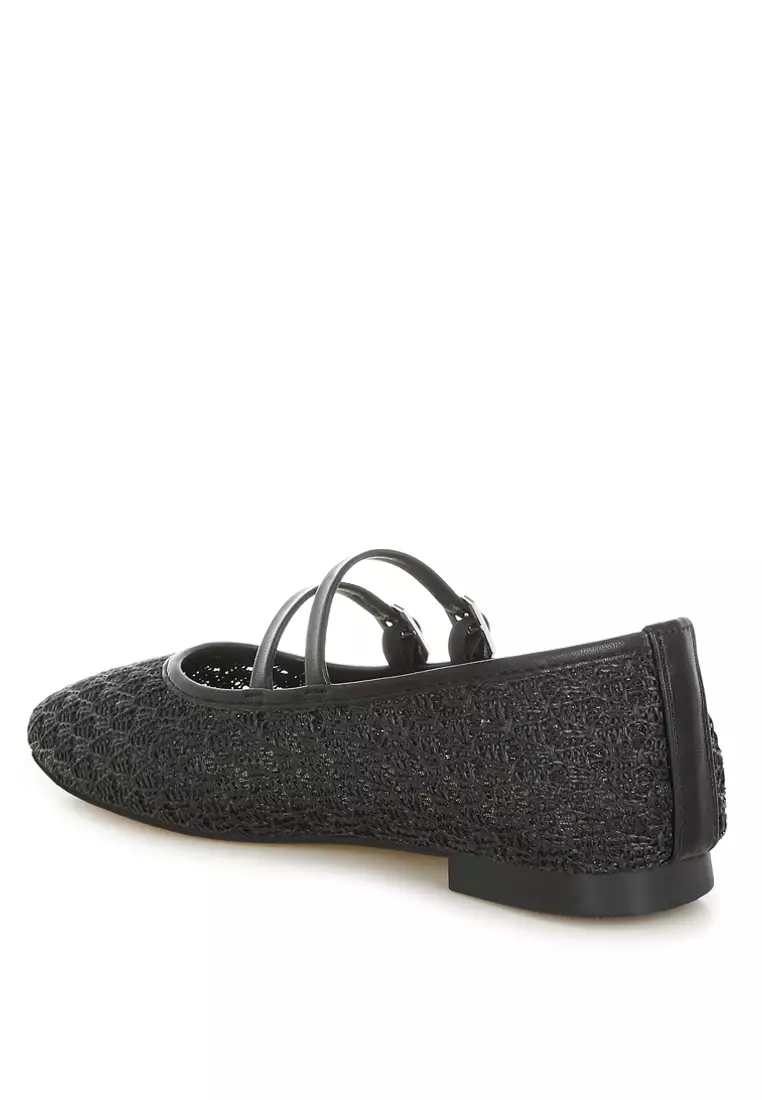 Pin Buckle Strapped Ballerinas In Black