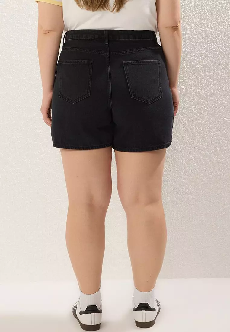 Black High Waist Wide Leg Plus Size Shorts Skirt TBBSS25AP00032