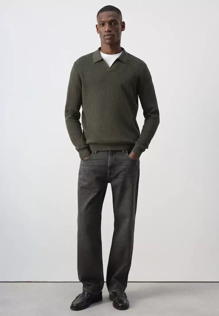 100% Cotton Ribbed Knit Polo Shirt
