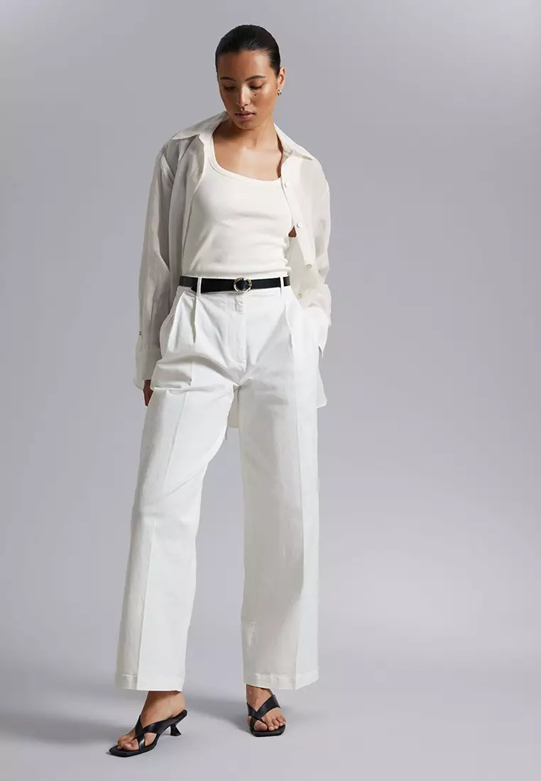 Tailored Straight Leg Trousers - White