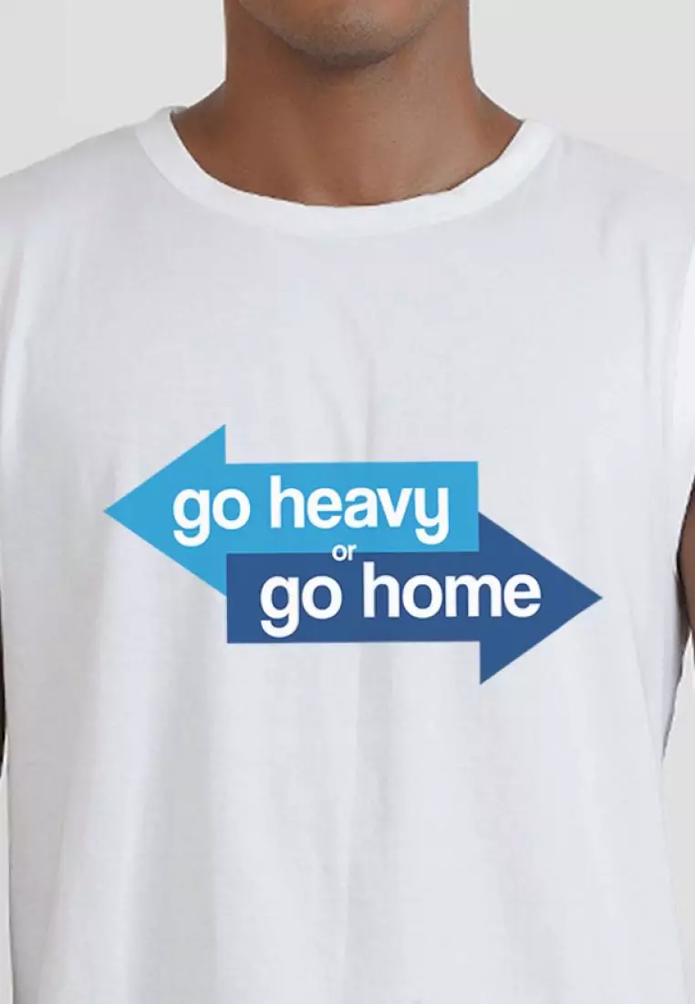 Go Heavy 图案印花白色棉质无袖健身/训练背心