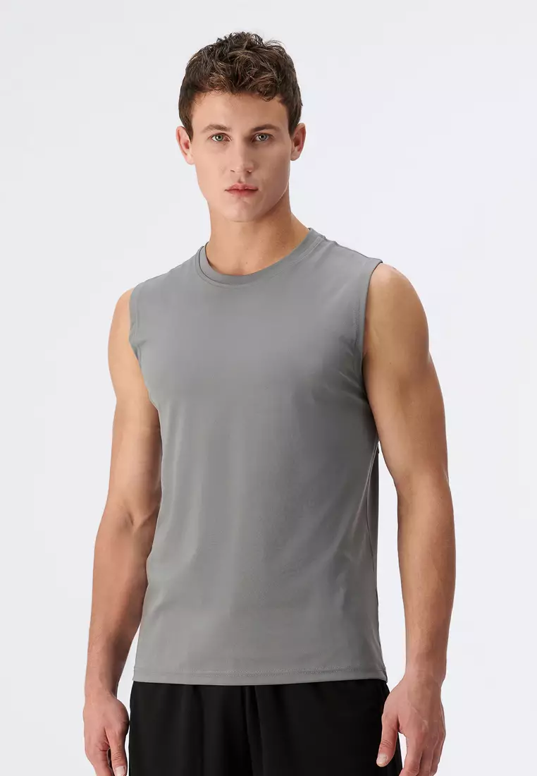 Grey Tanktop, Crew Neck, Normal Fit, Sleeveless Activewear for Men