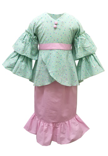 Lowela pink and green Baju Kurung Set D75F5KA7DD675DGS_1