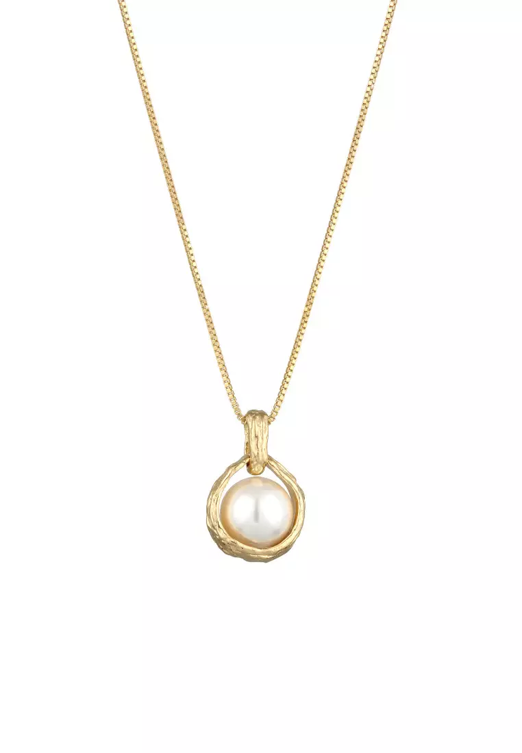 Kalung Perhiasan Perak 925 Wanita Ball dengan Pendant Shell Pearl Gold Plated