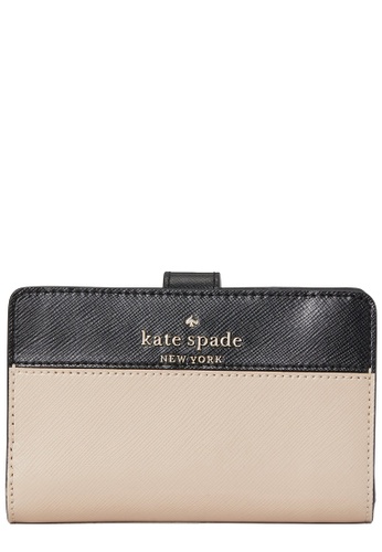 Kate Spade 黑色 and 米褐色 Kate Spade Staci Colorblock Medium Compact Bifold Wallet in Warm Beige Multi wlr00124 B89FCACB9AB8A8GS_1